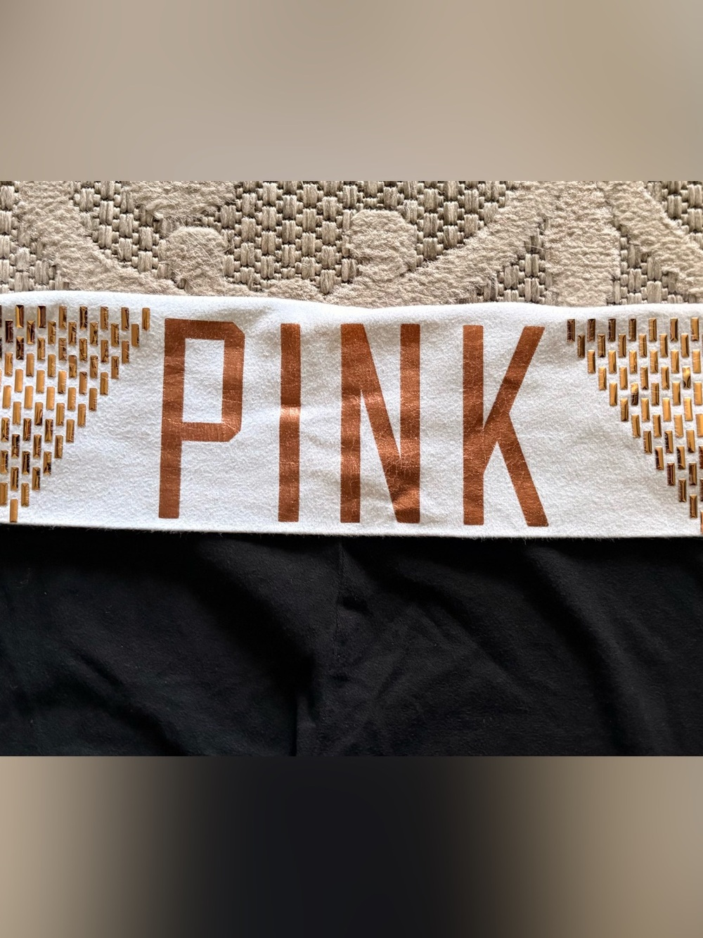 VS PINK yoga | Y2K Vintage Gold Embellished Classic Fold Over Flare Leggings - Picture 4 of 7